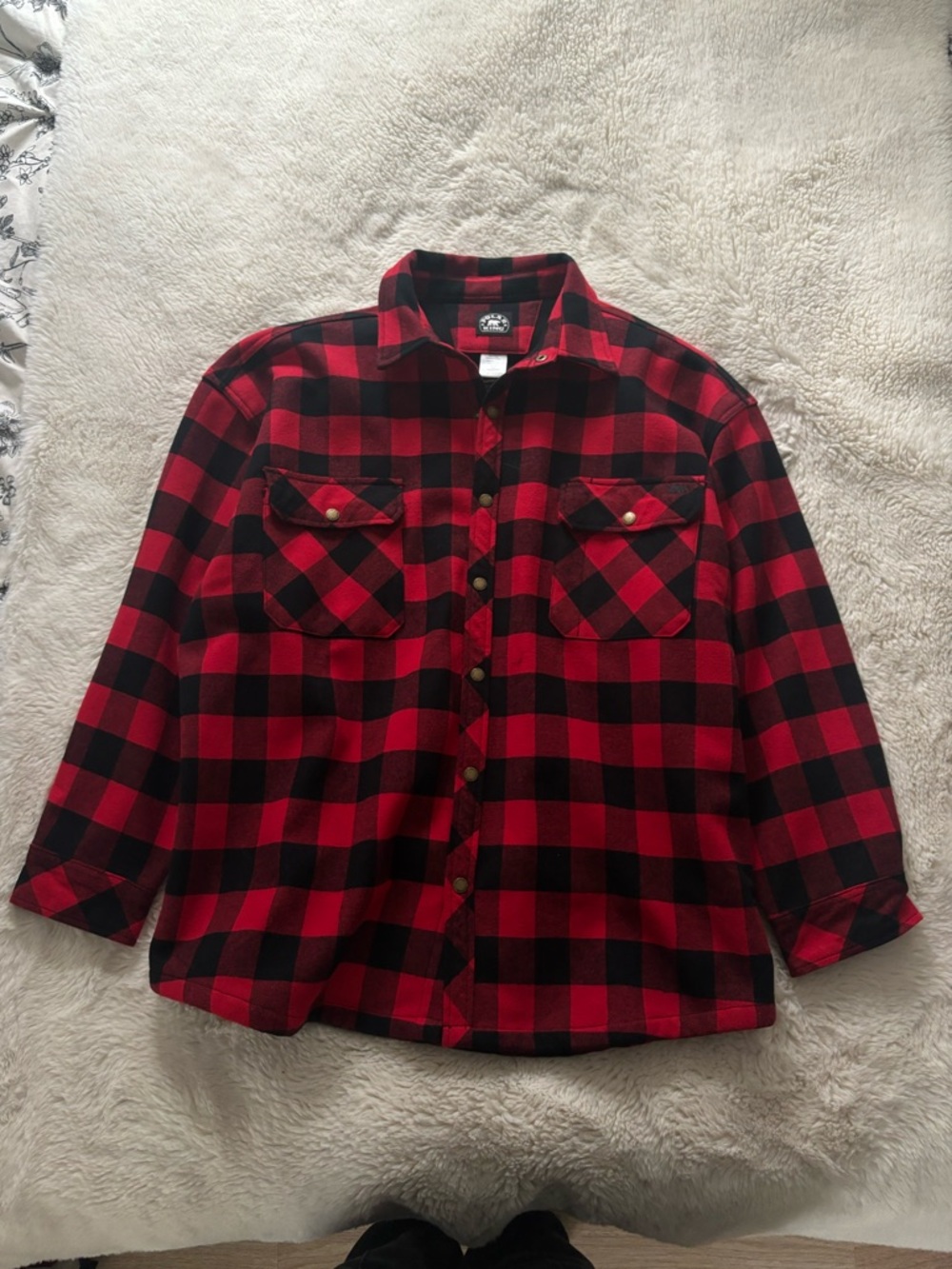 Polar King Red & Black Plaid Flannel Fleece Lined Shirt Jacket - Picture 2 of 4